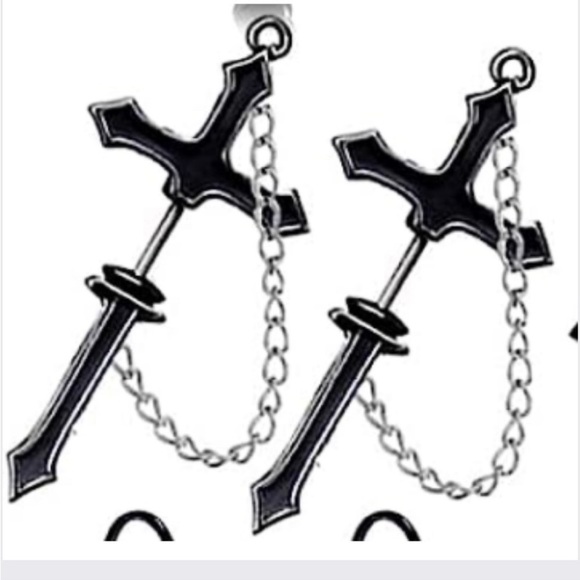 BLACK CROSS THRU THE EAR EARRINGS - Picture 1 of 3